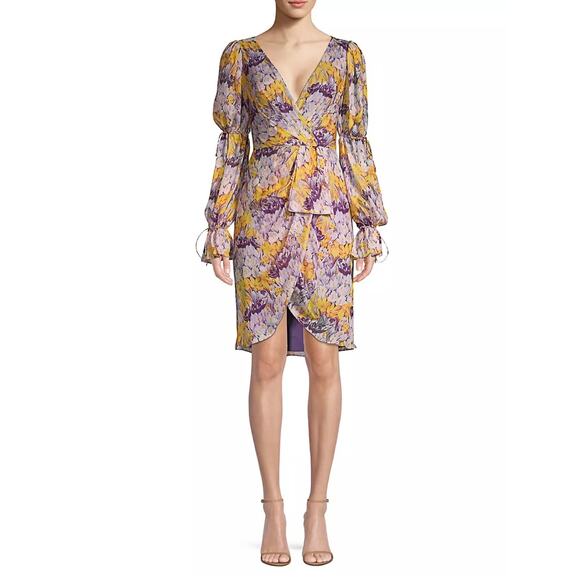 FLOR ET.AL Women's Morelias Printed Floral Chiffon Dress Lilac 10 - Picture 1 of 7